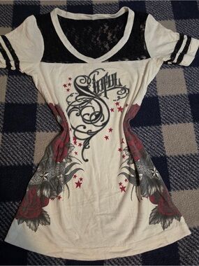 Y2k scene mcbling style "sinful" shirt